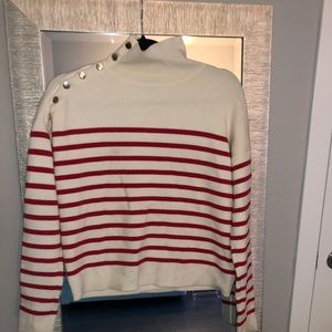 Red and white cashmere sweater with button detail